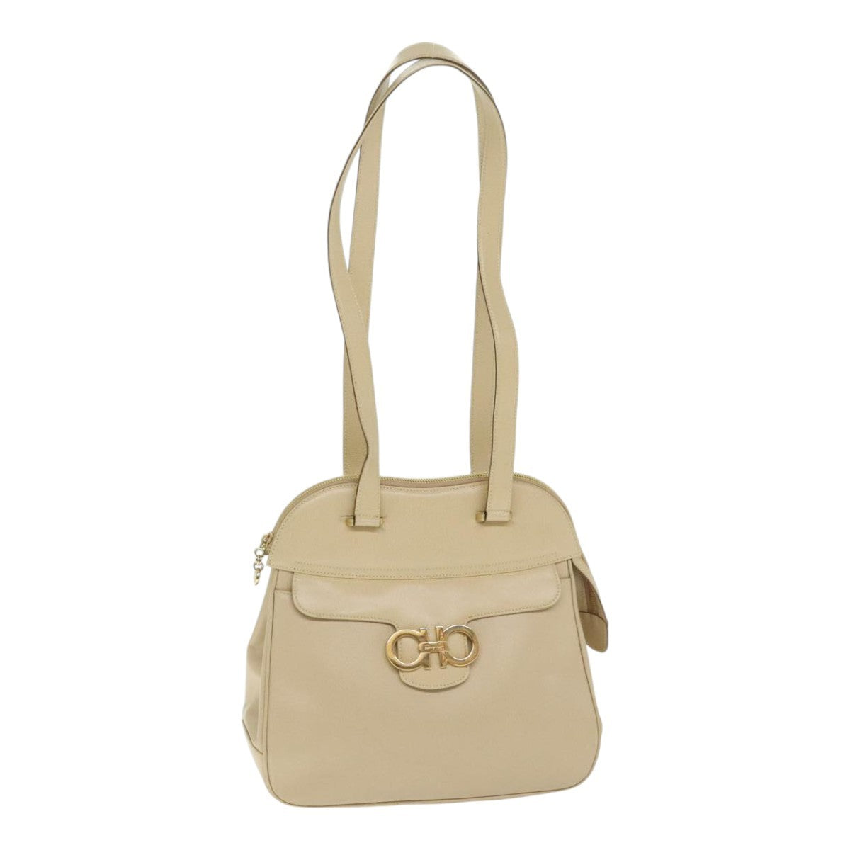 Salvatore Ferragamo Gancini Shoulder Bag Leather, BEIGE, LEATHER, Shoulder bag