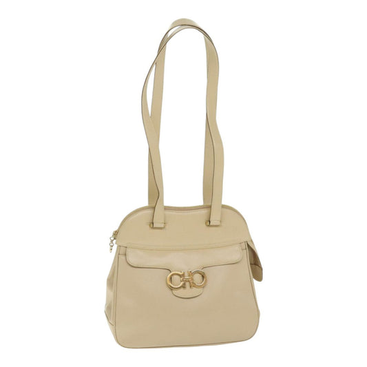 Salvatore Ferragamo Gancini Shoulder Bag Leather, BEIGE, LEATHER, Shoulder bag