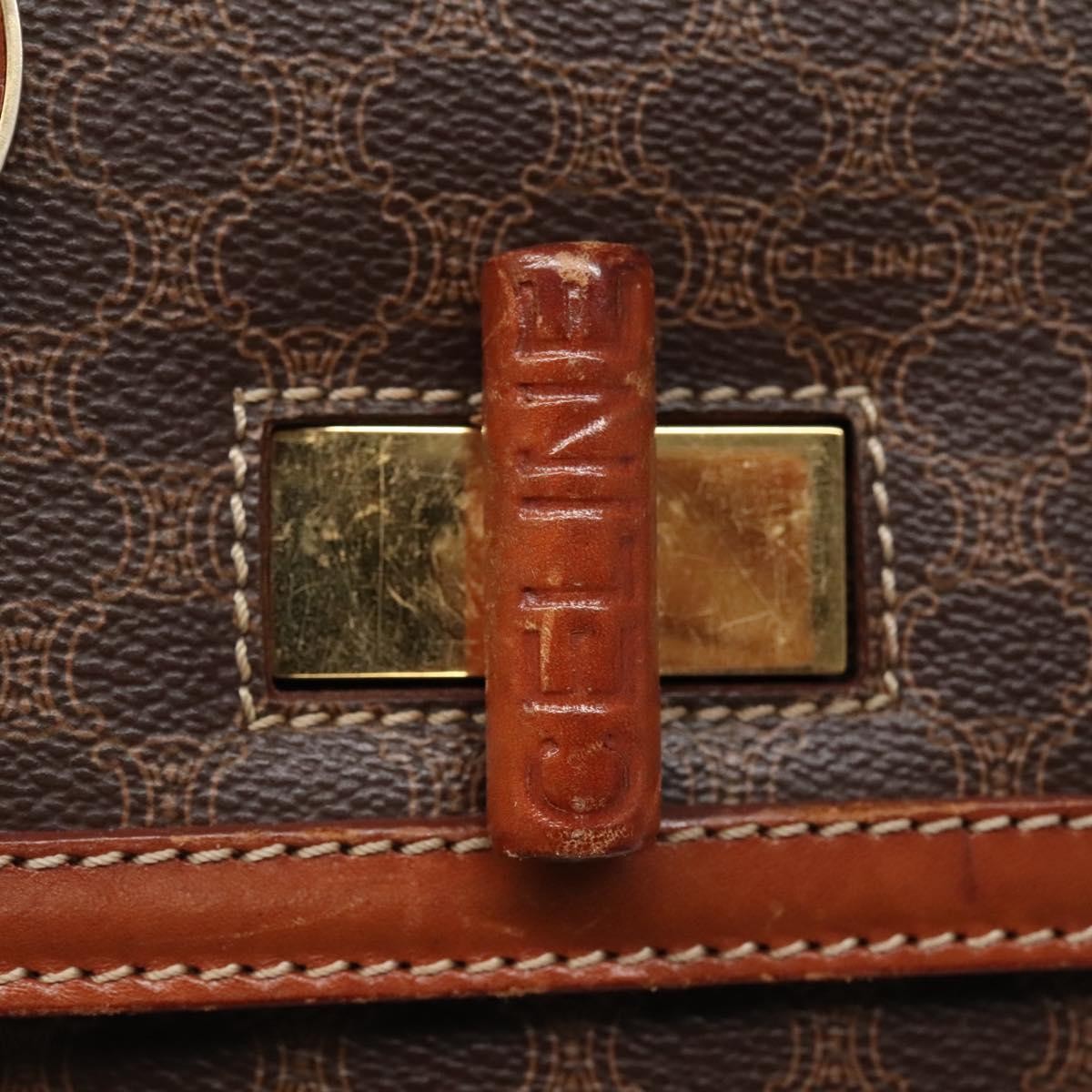 Celine Vintage Convertible Top Handle Bag Macadam Coated Canvas, BROWN, CANVAS, Handbag