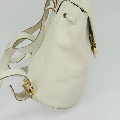 Salvatore Ferragamo Gancini Flap Drawstring Backpack Leather, WHITE, LEATHER, Backpack