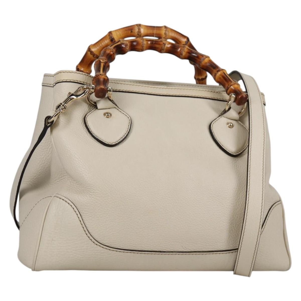 Gucci Diana Bamboo Top Handle Tote Leather, WHITE, LEATHER, Tote bag