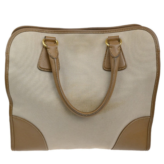 Prada Convertible Tote Canvas and Saffiano Leather, BEIGE, CANVAS, Tote bag