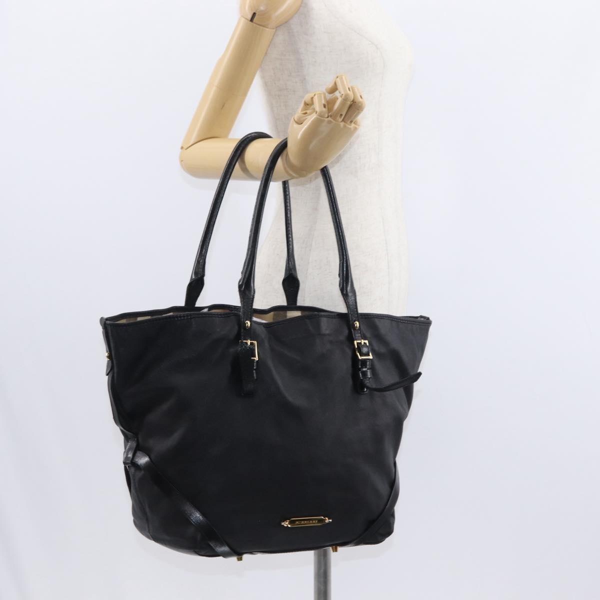 Burberry Vintage Tote Leather, BLACK, LEATHER, Tote bag