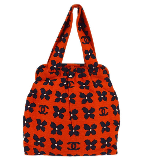 Chanel Vintage Frame Shoulder Bag Printed Canvas, ORANGE, CANVAS, Tote bag