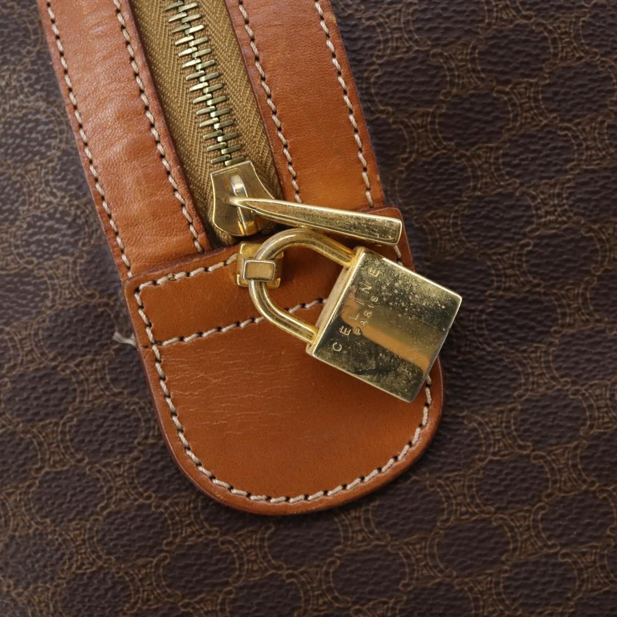 Celine Vintage Duffle Bag Macadam Coated Canvas, BROWN, CANVAS, Travel bag