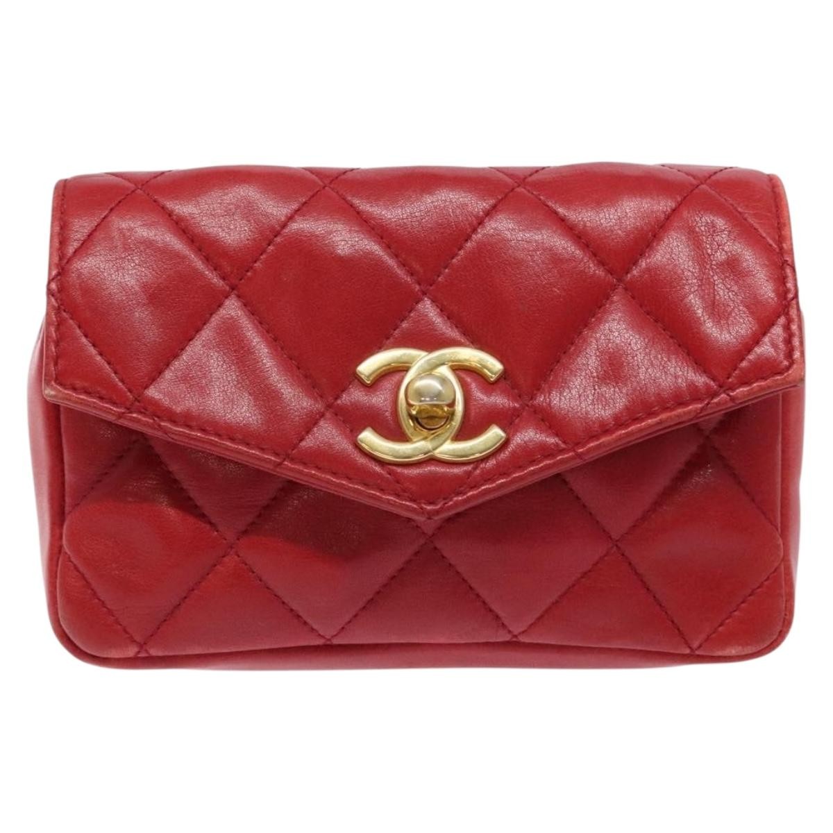 Chanel Vintage CC Flap Waist Bag Quilted Leather, RED, LEATHER, Clutche & pouche