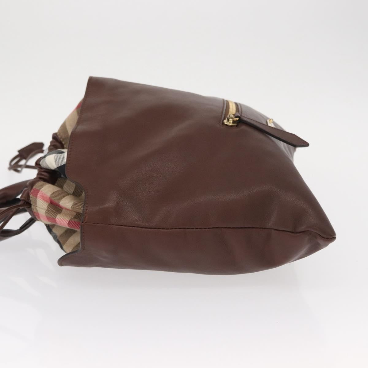 Burberry Big Crush Tote Leather and House Check Canvas, BROWN, LEATHER, Handbag