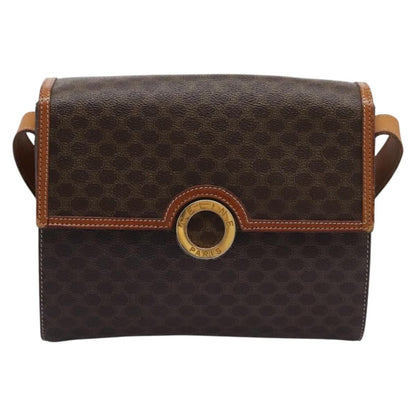 Celine Vintage Macadam Circle Logo Shoulder Bag Canvas and Leather, BROWN, CANVAS, Shoulder bag
