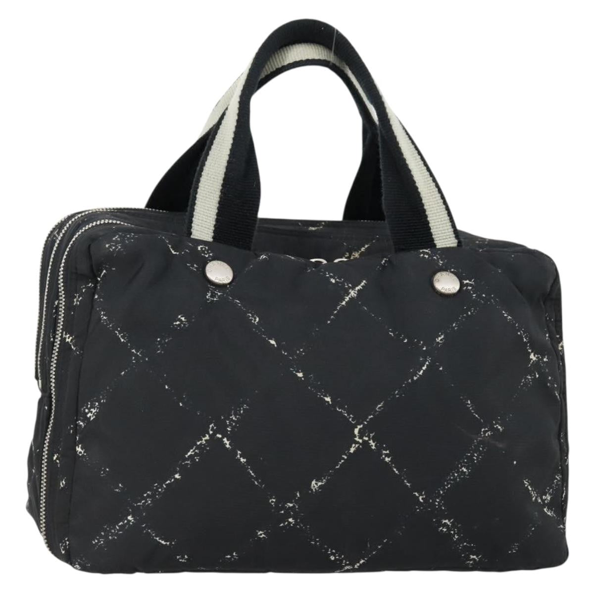 Chanel Travel Line Boston Bag Printed Nylon, BLACK, NYLON, Handbag