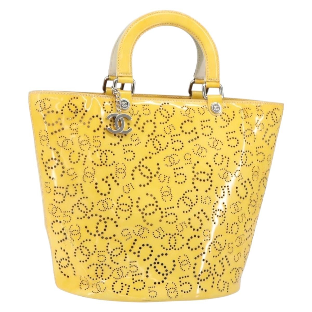 Chanel CC No.5 Shopping Tote Perforated Patent, YELLOW, PATENT_LEATHER, Tote bag