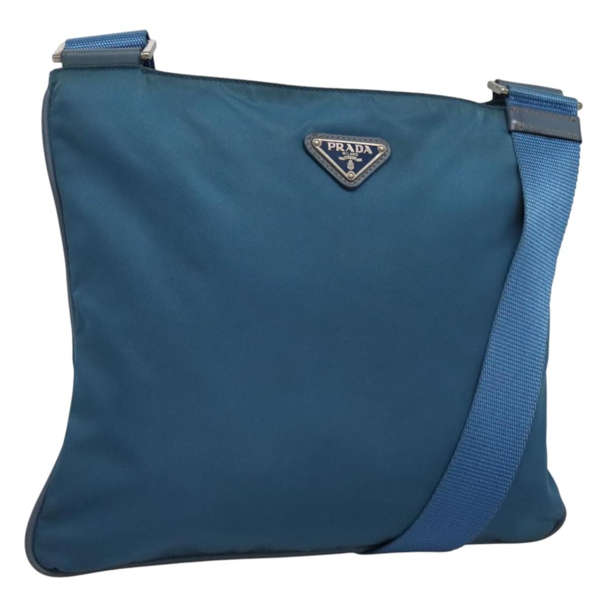 Prada Flat Messenger Bag Tessuto, BLUE, NYLON, Shoulder bag