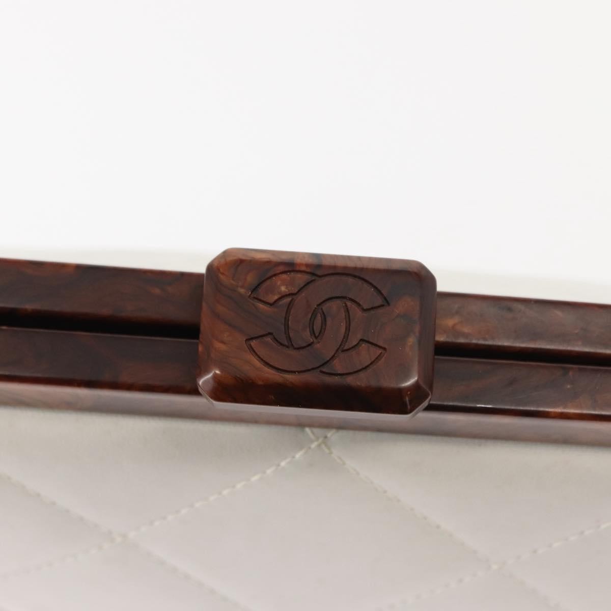 Chanel Wooden Frame Striped Shoulder Bag Leather, WHITE, LEATHER, Shoulder bag