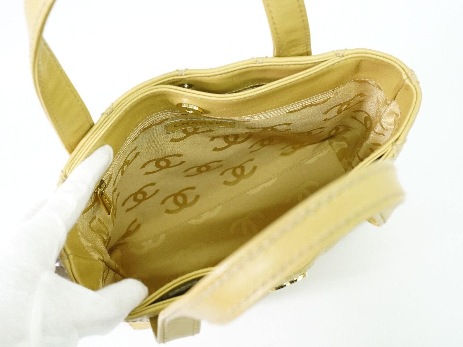 Chanel Surpique Tote Quilted Leather, BEIGE, LEATHER, Tote bag