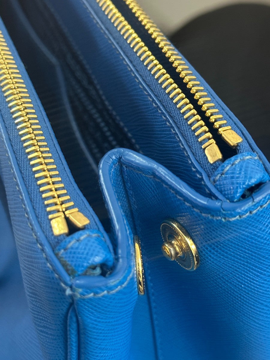 Prada Double Zip Tote Leather, BLUE, LEATHER, Tote bag