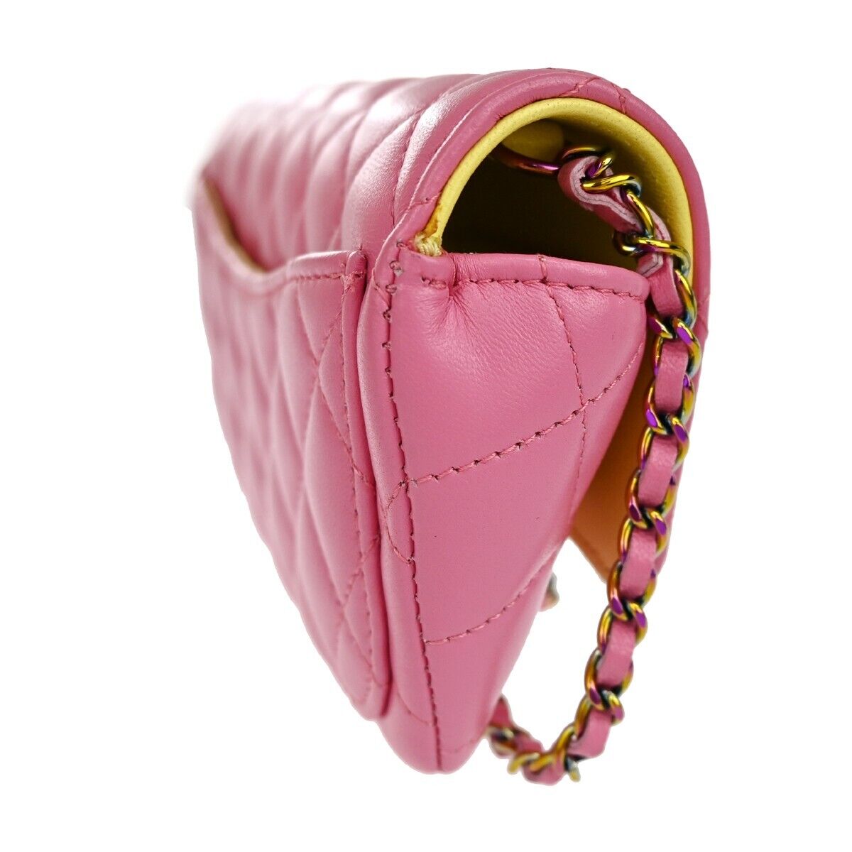 Chanel Classic Sunglasses Case with Chain Quilted Lambskin with Rainbow Hardware, PINK, LEATHER, Shoulder bag
