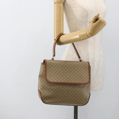 Celine Vintage Macadam Handbag Canvas and Leather, Beige, Canvas, Handbag
