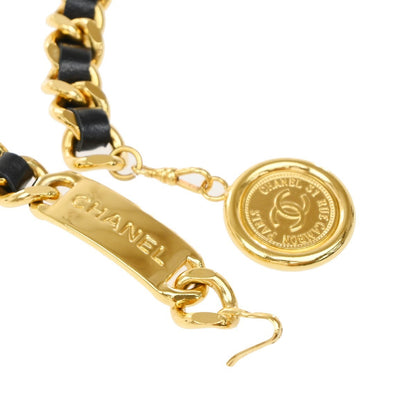 Chanel Vintage Medallion Chain Belt Metal and Leather, BLACK, LEATHER, Belts