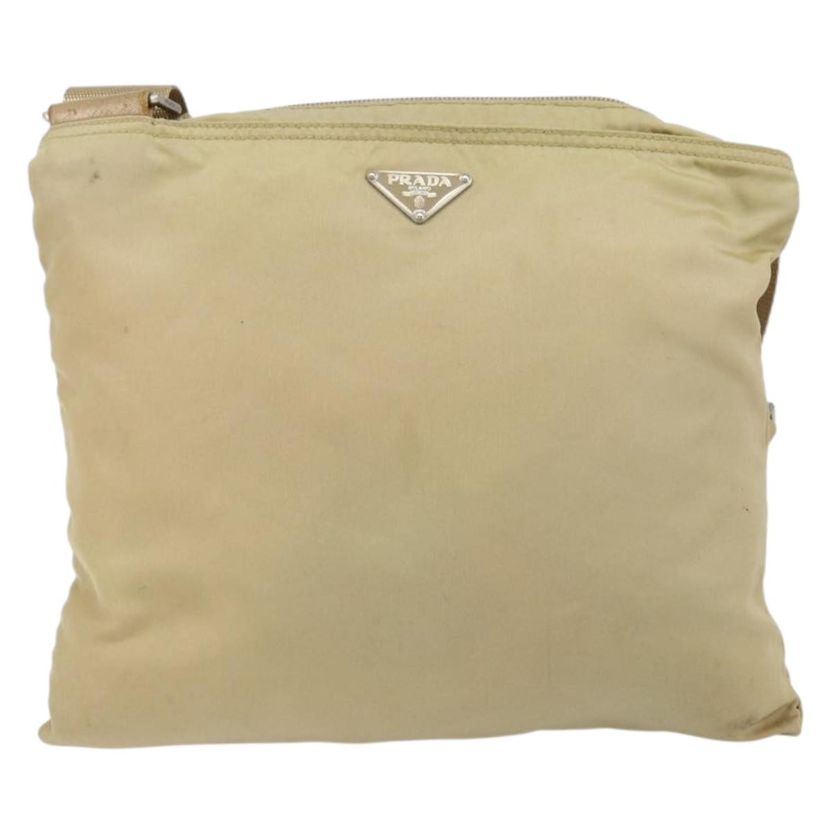 Prada Flat Messenger Bag Tessuto, BEIGE, NYLON, Shoulder bag