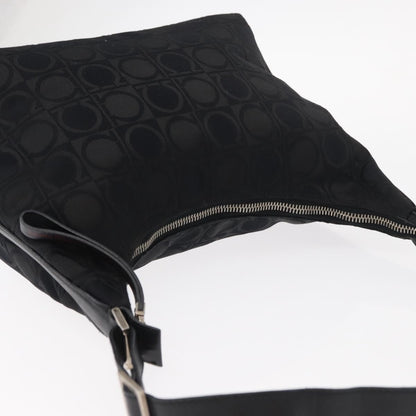 Salvatore Ferragamo Gancini Shoulder Bag Nylon, BLACK, LEATHER, Shoulder bag