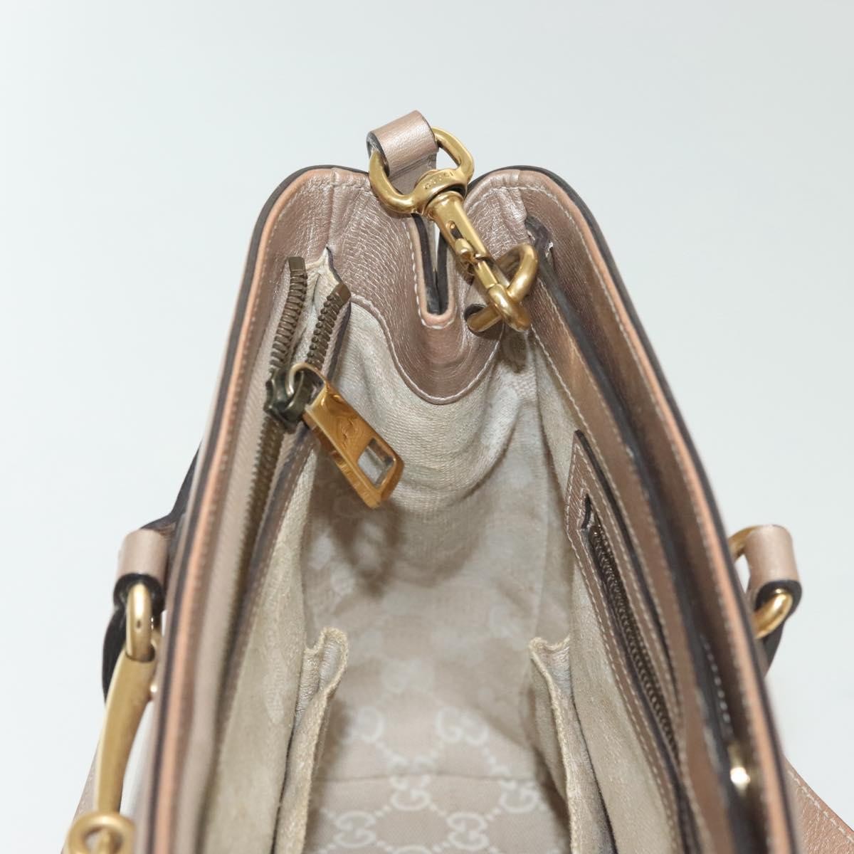 Gucci Bright Bit Convertible Tote Leather, GOLD, LEATHER, Tote bag