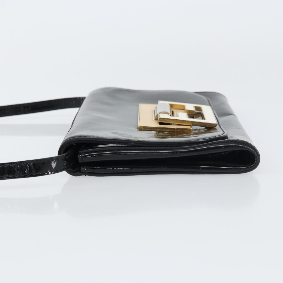 Fendi Vintage Shoulder Bag Enamel, BLACK, PATENT_LEATHER, Shoulder bag