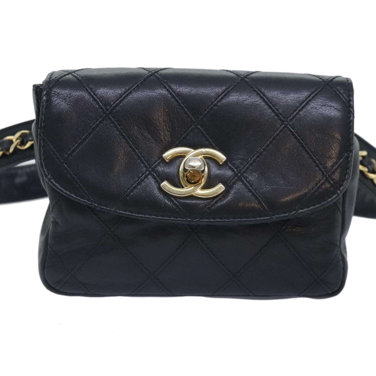 Chanel Vintage Flap Waist Bag Leather, BLACK, LEATHER, Clutche & pouche