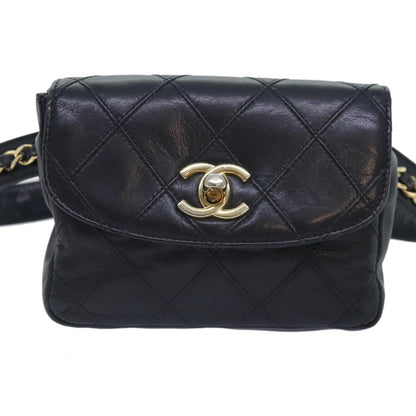 Chanel Vintage Flap Waist Bag Leather, BLACK, LEATHER, Clutche & pouche