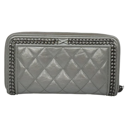 Chanel Boy Zip Jacket Wallet Quilted Calfskin, SILVER, LEATHER, Wallets