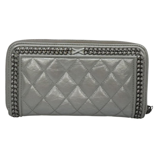 Chanel Boy Zip Jacket Wallet Quilted Calfskin, SILVER, LEATHER, Wallets