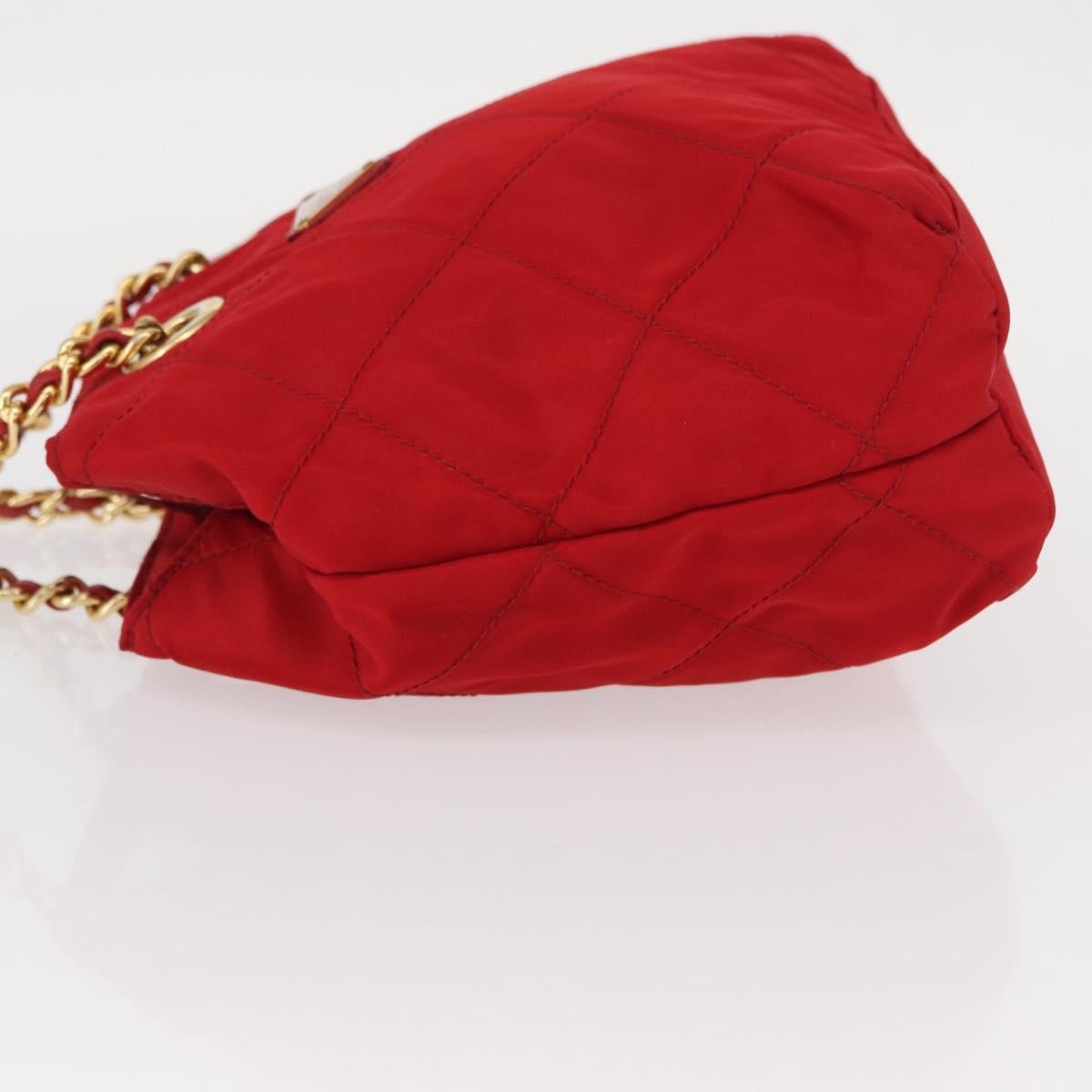 Prada Chain Shoulder Bag Quilted Tessuto, RED, NYLON, Shoulder bag
