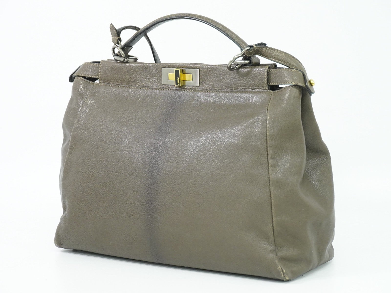 Fendi Peekaboo Bag Leather, GRAY, LEATHER, Handbag