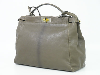 Fendi Peekaboo Bag Leather, GRAY, LEATHER, Handbag