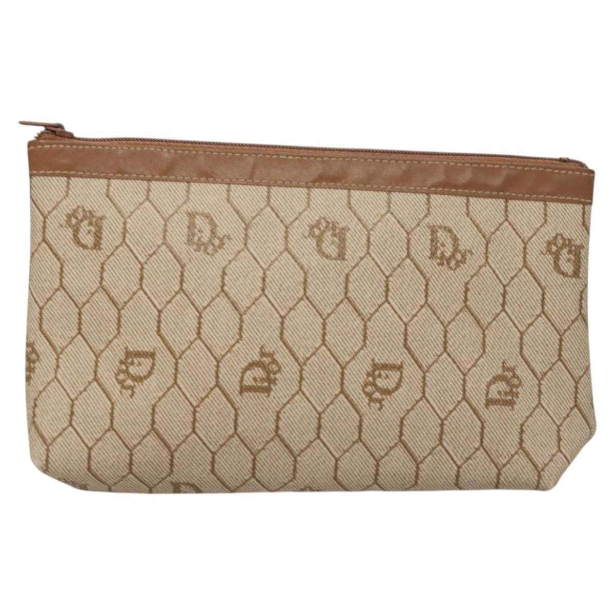 Christian Dior Vintage Honeycomb Zip Pouch Coated Canvas, BEIGE, PVC, Clutche & pouche