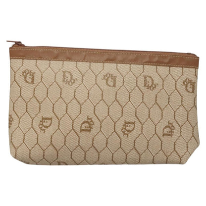 Christian Dior Vintage Honeycomb Zip Pouch Coated Canvas, BEIGE, PVC, Clutche & pouche
