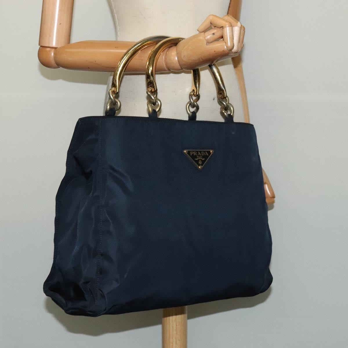 Prada Metal Handles Tote Tessuto, NAVY, NYLON, Tote bag