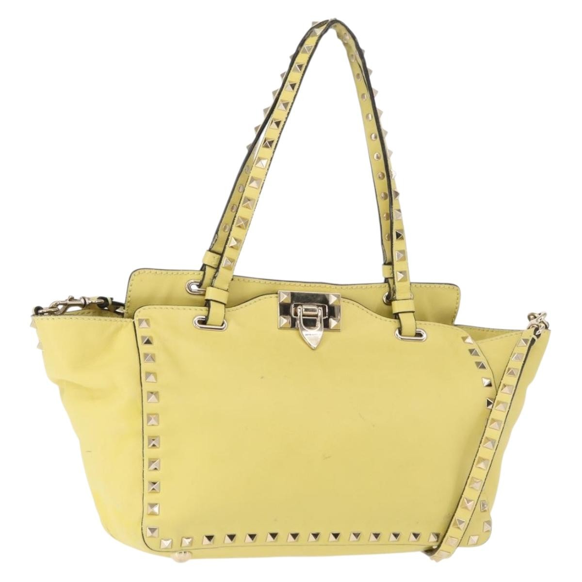 Valentino Garavani Rockstud Tote Soft Leather, YELLOW, LEATHER, Tote bag