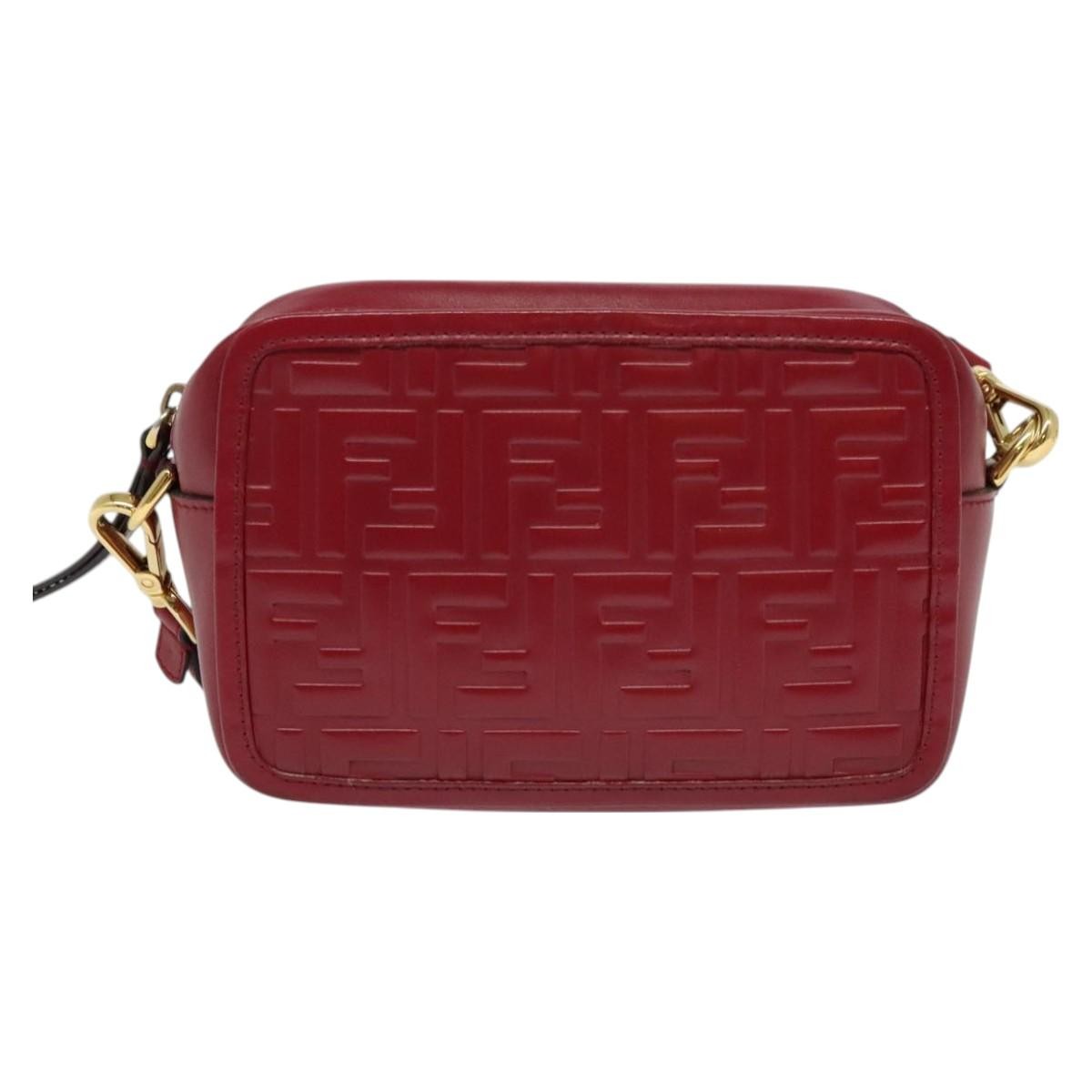 Fendi Camera Bag Zucca Embossed Leather, RED, LEATHER, Shoulder bag
