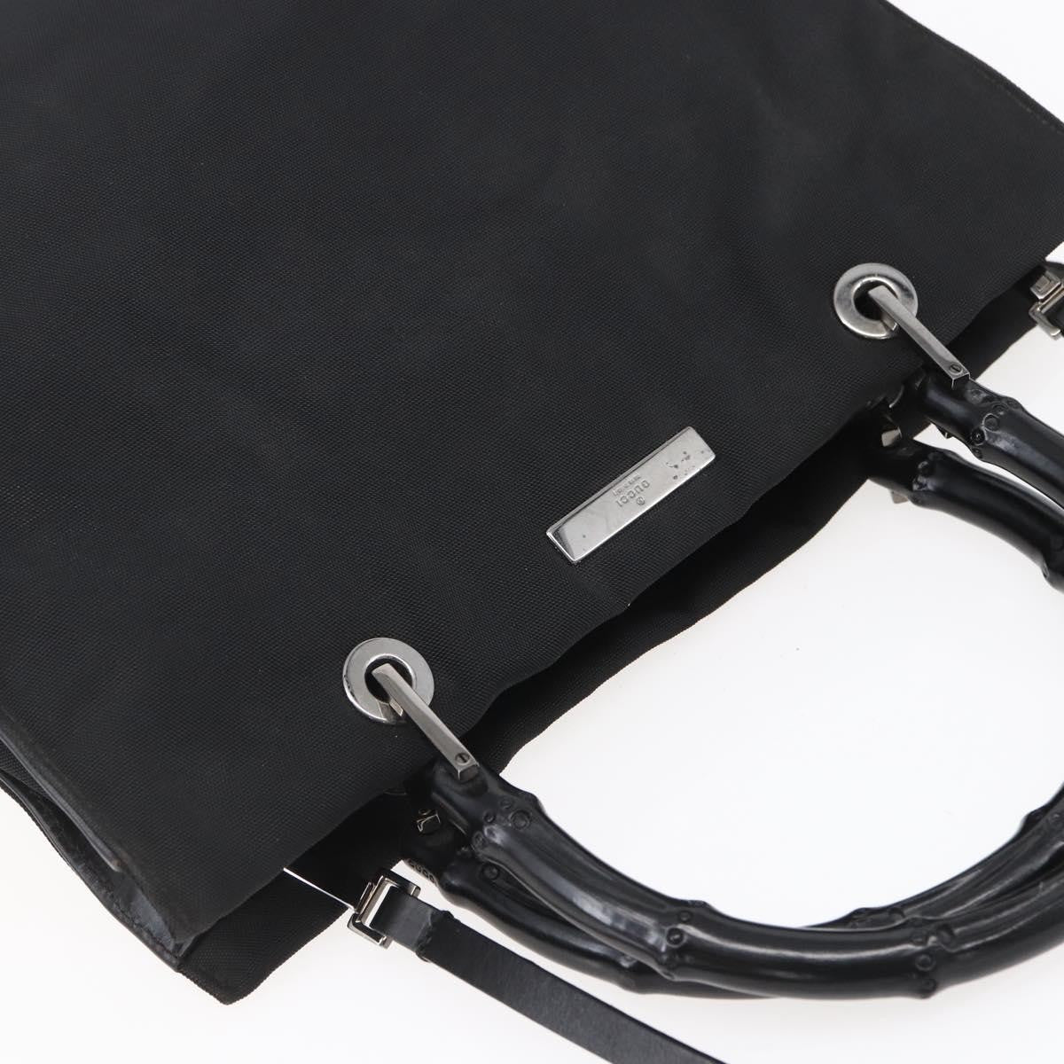 Gucci Vintage Bamboo Handle Tote Nylon, BLACK, NYLON, Handbag