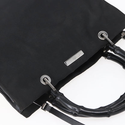 Gucci Vintage Bamboo Handle Tote Nylon, BLACK, NYLON, Handbag