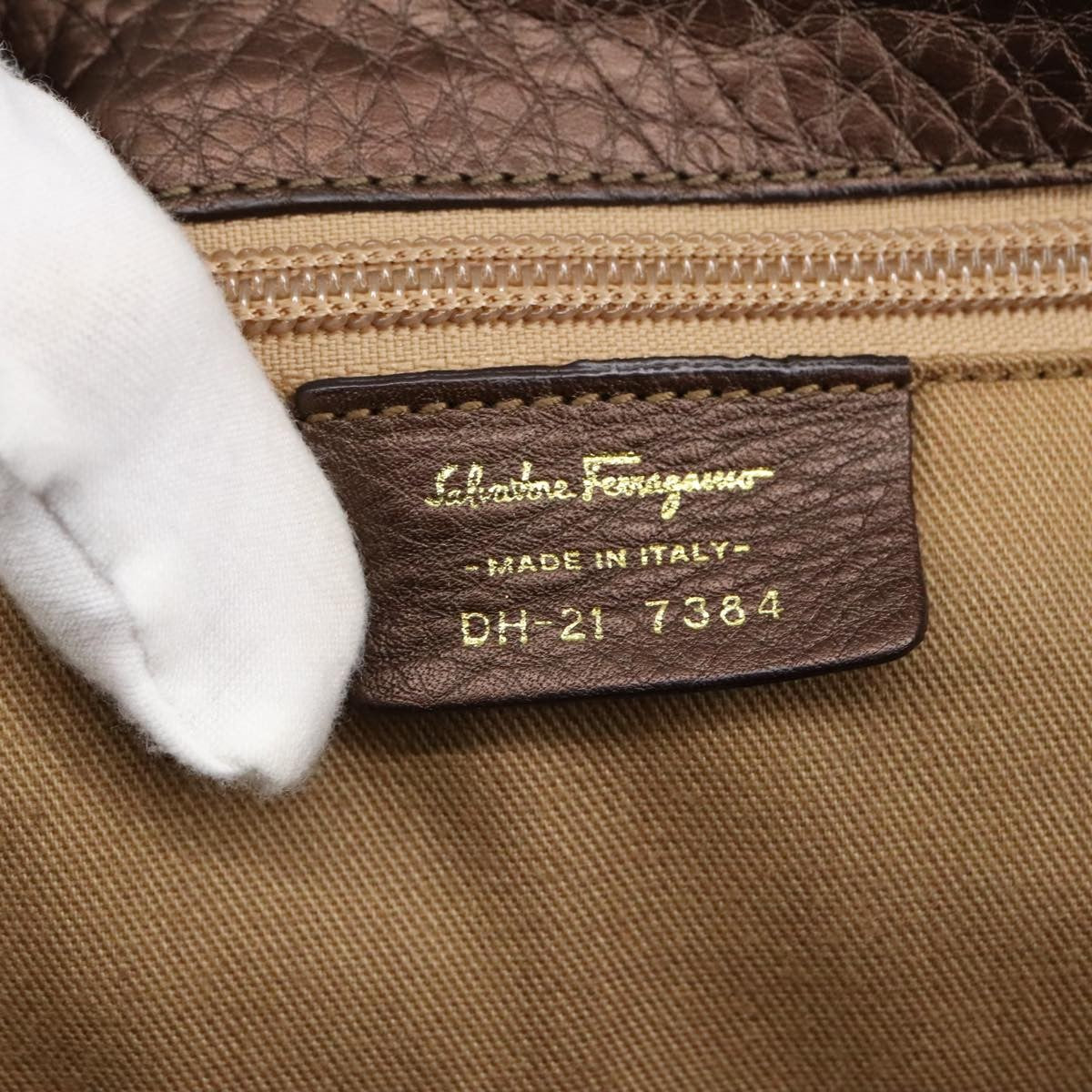 Salvatore Ferragamo Gancini handbag Leather, BROWN, LEATHER, Handbag