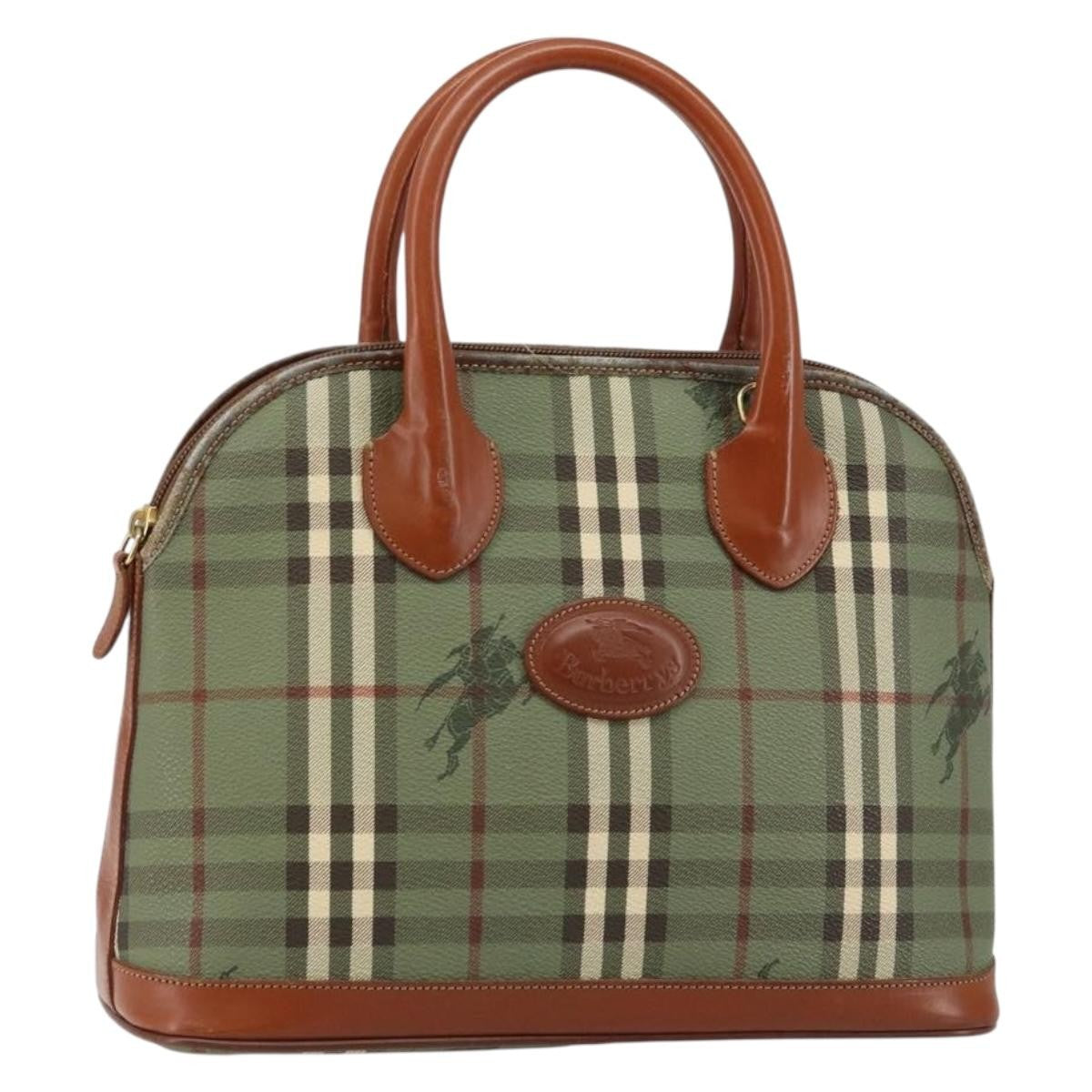 Burberry Nova Handbag Check Pattern, GREEN, PVC, Handbag
