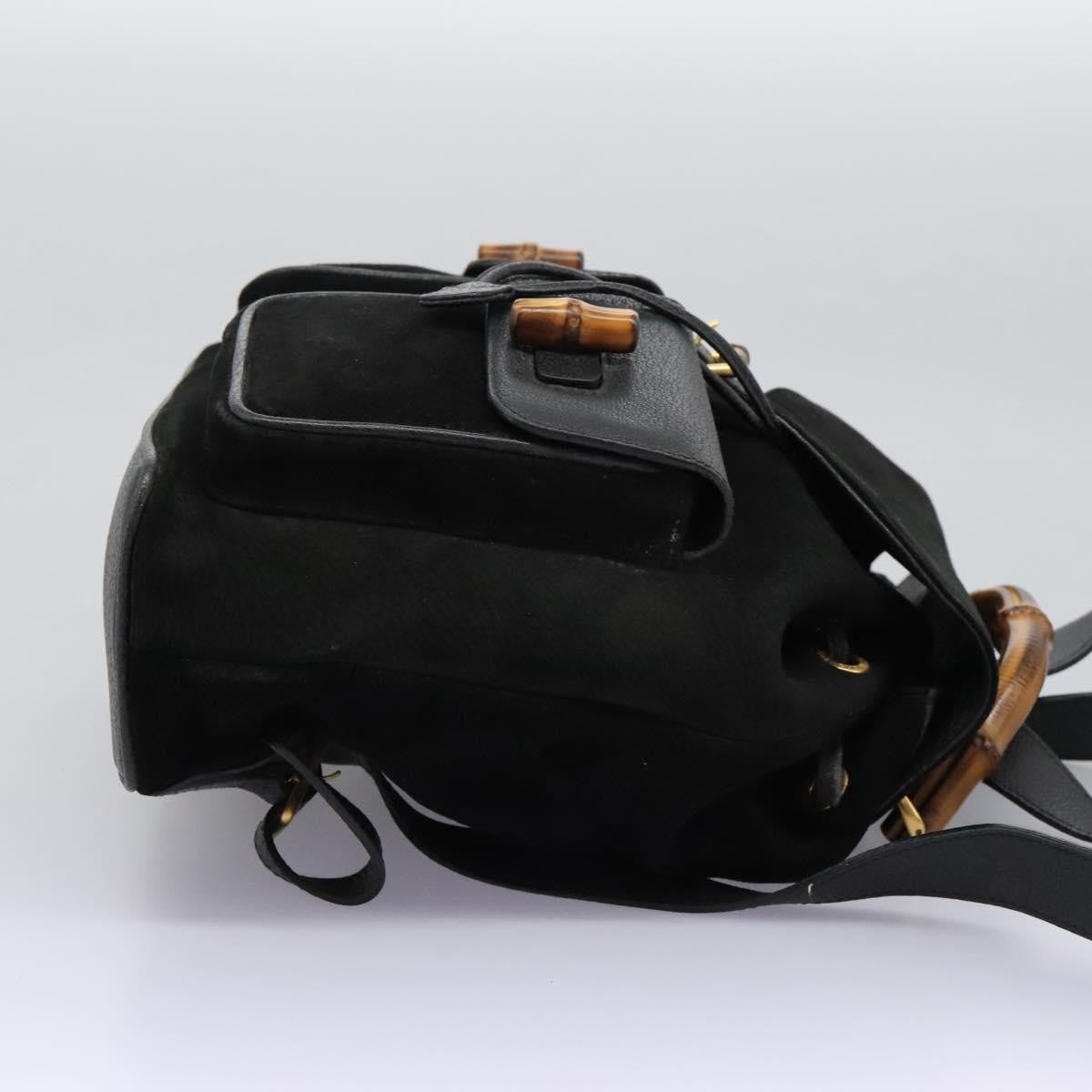 Gucci Vintage Bamboo Backpack Suede and Leather, Black, Suede, Backpack