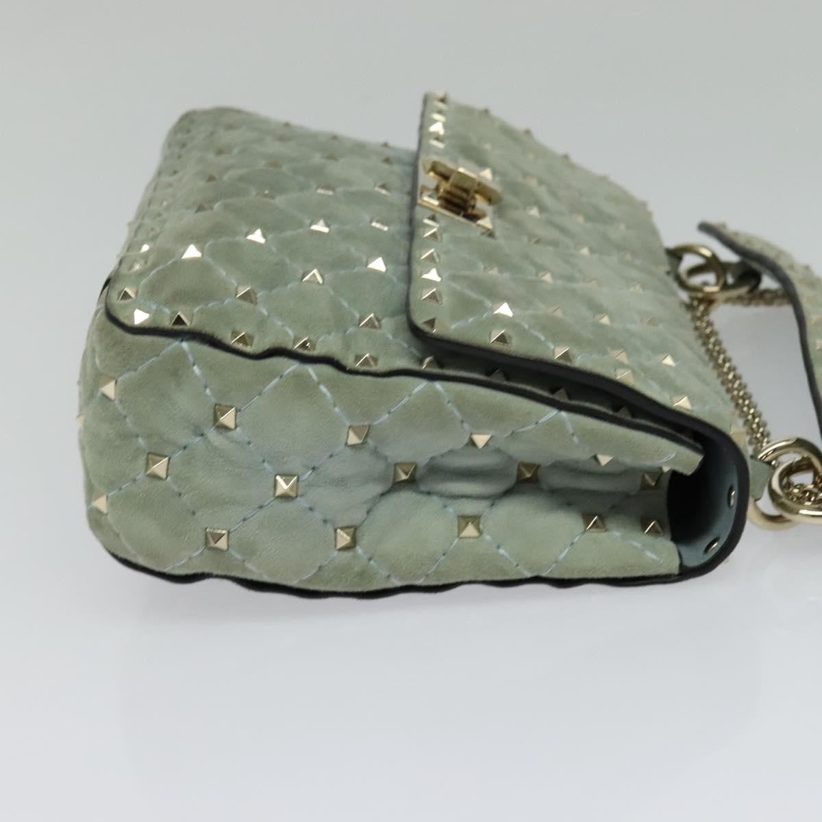 Valentino Garavani Rockstud Spike Flap Bag Quilted Suede, BLUE, SUEDE, Shoulder bag