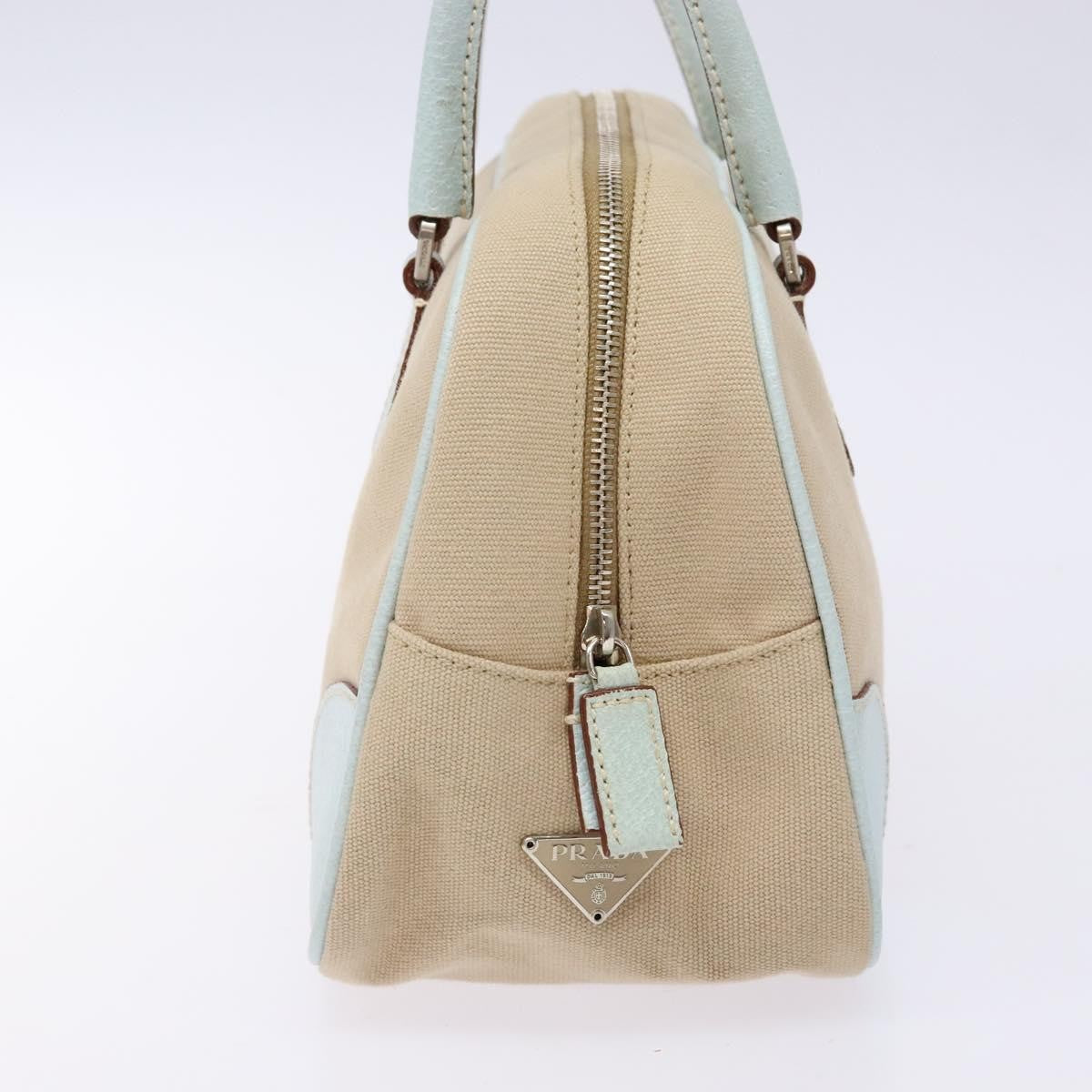 Prada Bauletto Bag Canvas with Leather, BEIGE, CANVAS, Handbag