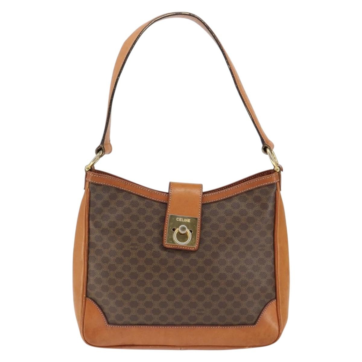 Celine Vintage Macadam Shoulder Bag Canvas and Leather, BROWN, CANVAS, Shoulder bag