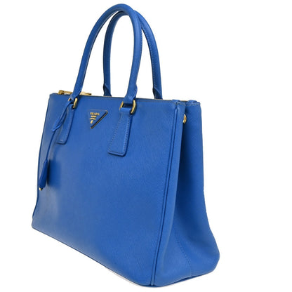 Prada Double Zip Tote Leather, BLUE, LEATHER, Tote bag