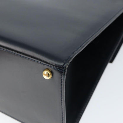 Celine Circle Logo Handbag Leather, NAVY, LEATHER, Handbag