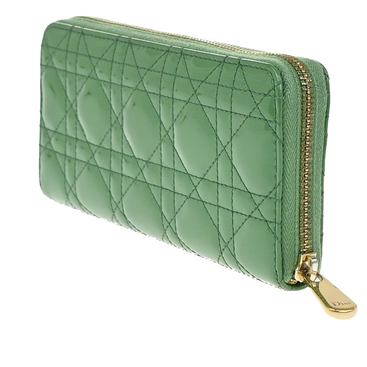Christian Dior Lady Dior Zip Around Wallet Cannage Quilt Patent, GREEN, PATENT_LEATHER, Clutche & pouche