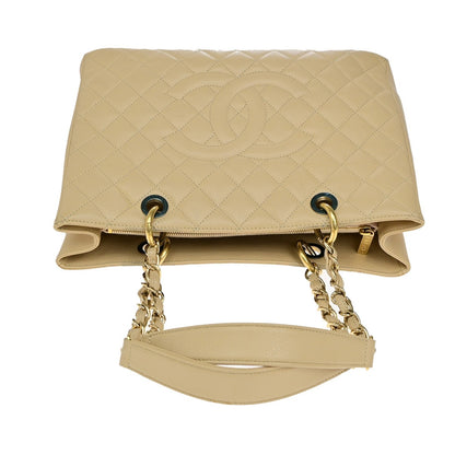 Chanel Grand Shopping Tote Quilted Calfskin, BEIGE, CALFSKIN, Shoulder bag