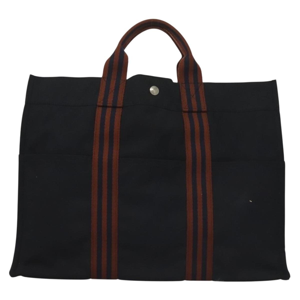 Hermes Fourre Tout Tote Canvas, NAVY, CANVAS, Tote bag